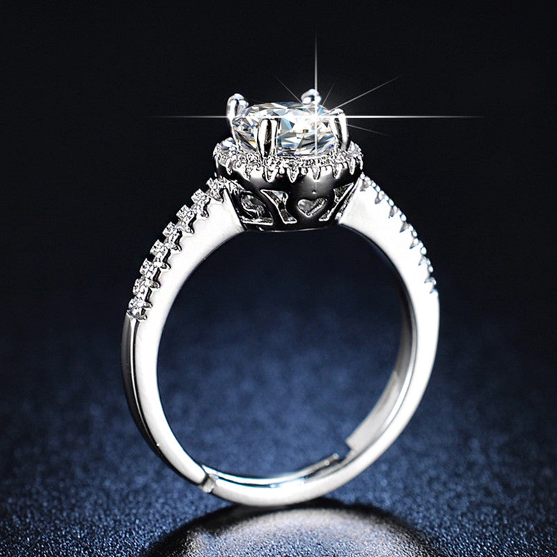 Jewels Galaxy Silver Plated AD Studded Circular Anti Tarnish Adjustable Finger Ring