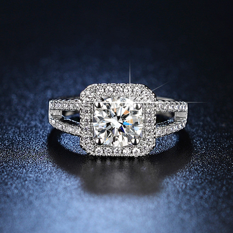 Jewels Galaxy Silver Plated AD Studded Geometrical Anti Tarnish Solitaire Adjustable Ring