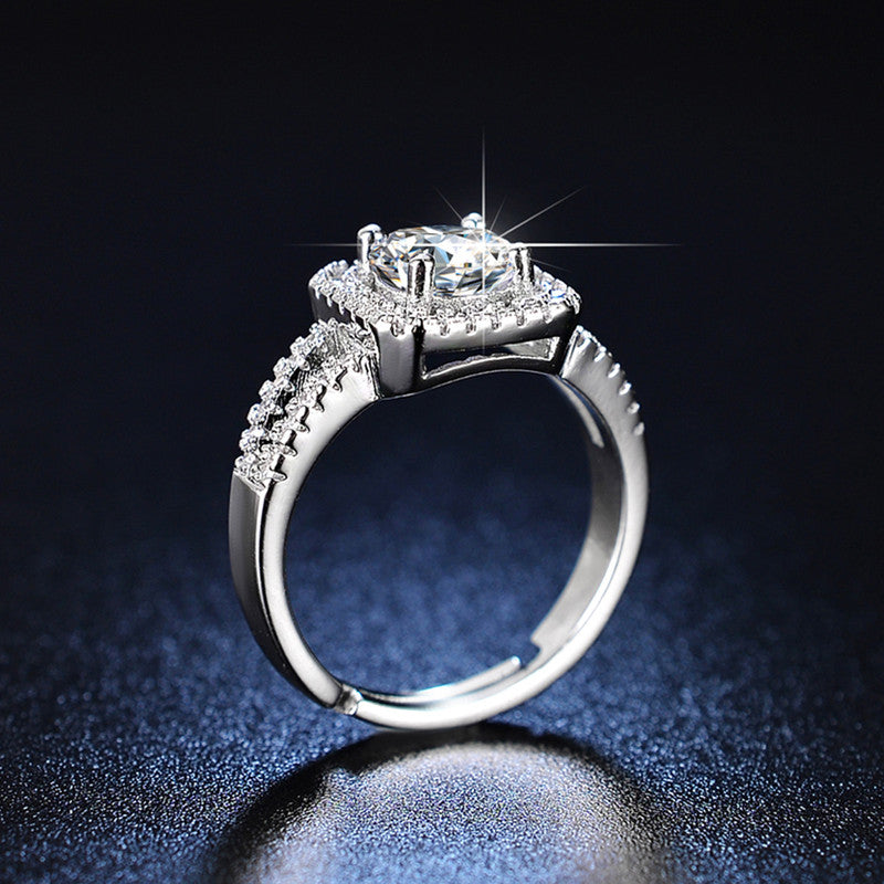Jewels Galaxy Silver Plated AD Studded Geometrical Anti Tarnish Solitaire Adjustable Ring