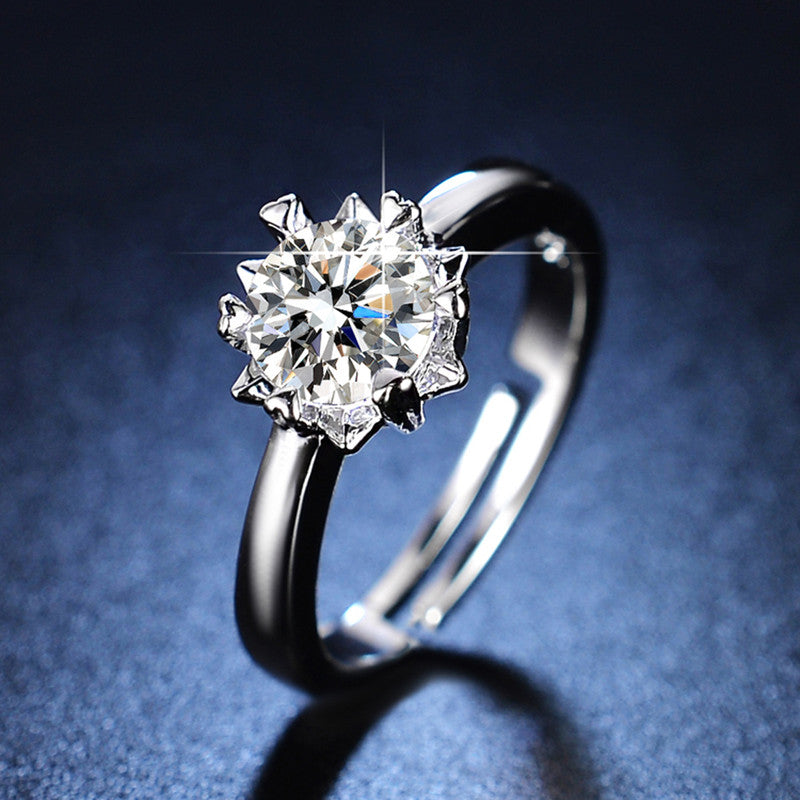 Jewels Galaxy Silver Plated Crystal Studded Contemporary Anti Tarnish Solitaire Adjustable Ring