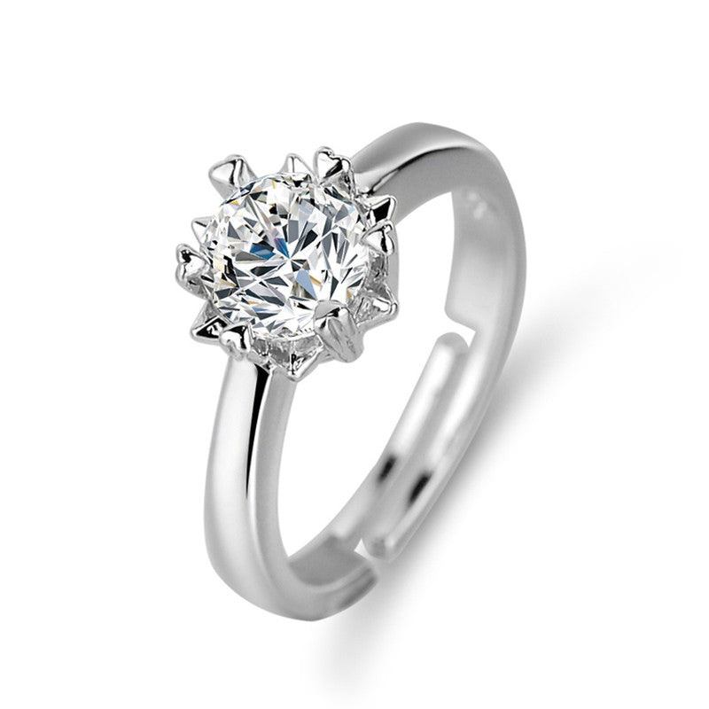 Jewels Galaxy Silver Plated Crystal Studded Contemporary Anti Tarnish Solitaire Adjustable Ring