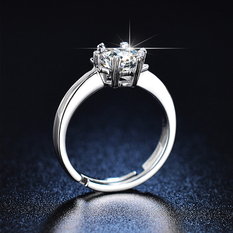 Jewels Galaxy Silver Plated Crystal Studded Contemporary Anti Tarnish Solitaire Adjustable Ring