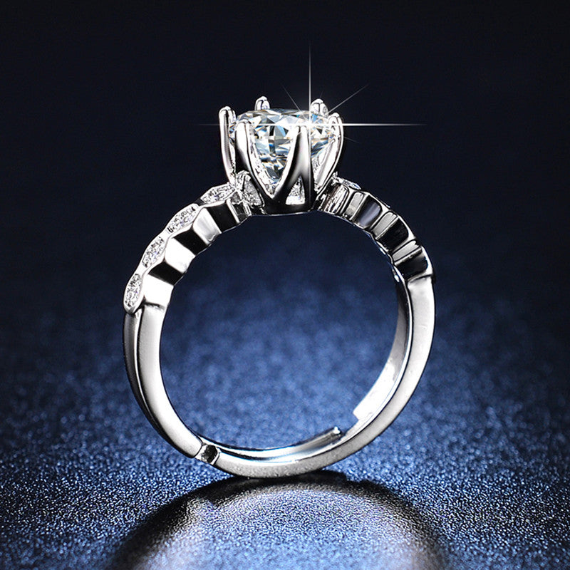 Jewels Galaxy Silver Plated AD Studded Hexagonal Anti Tarnish Solitaire Adjustable Finger Ring