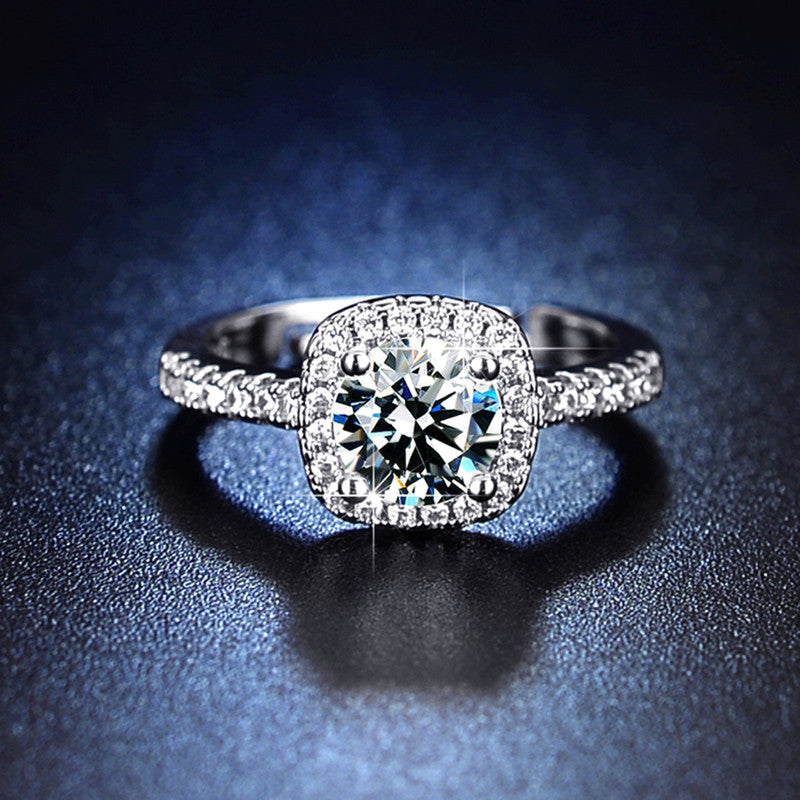 Jewels Galaxy Silver Plated AD Studded Square Shape Anti Tarnish Solitaire Adjustable Ring