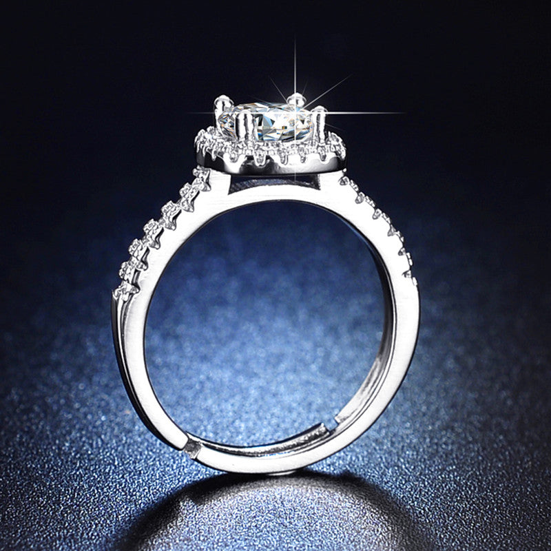 Jewels Galaxy Silver Plated AD Studded Square Shape Anti Tarnish Solitaire Adjustable Ring