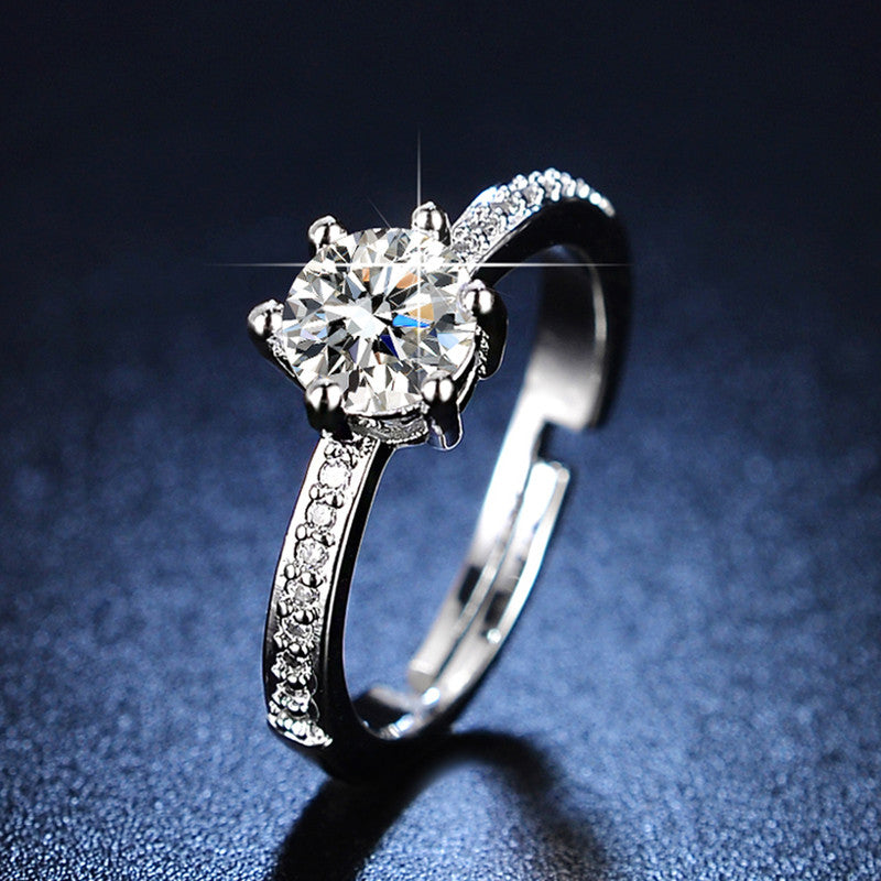 Jewels Galaxy Silver Plated AD Studded Anti Tarnish Solitaire Adjustable Finger Ring