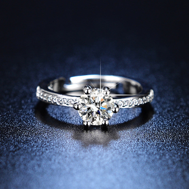 Jewels Galaxy Silver Plated AD Studded Anti Tarnish Solitaire Adjustable Finger Ring
