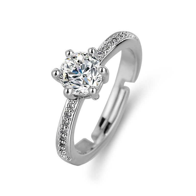 Jewels Galaxy Silver Plated AD Studded Anti Tarnish Solitaire Adjustable Finger Ring
