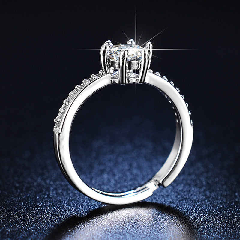 Jewels Galaxy Silver Plated AD Studded Anti Tarnish Solitaire Adjustable Finger Ring