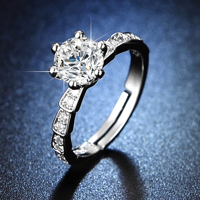 Jewels Galaxy Silver Plated AD Studded Anti Tarnish Solitaire Adjustable Finger Ring