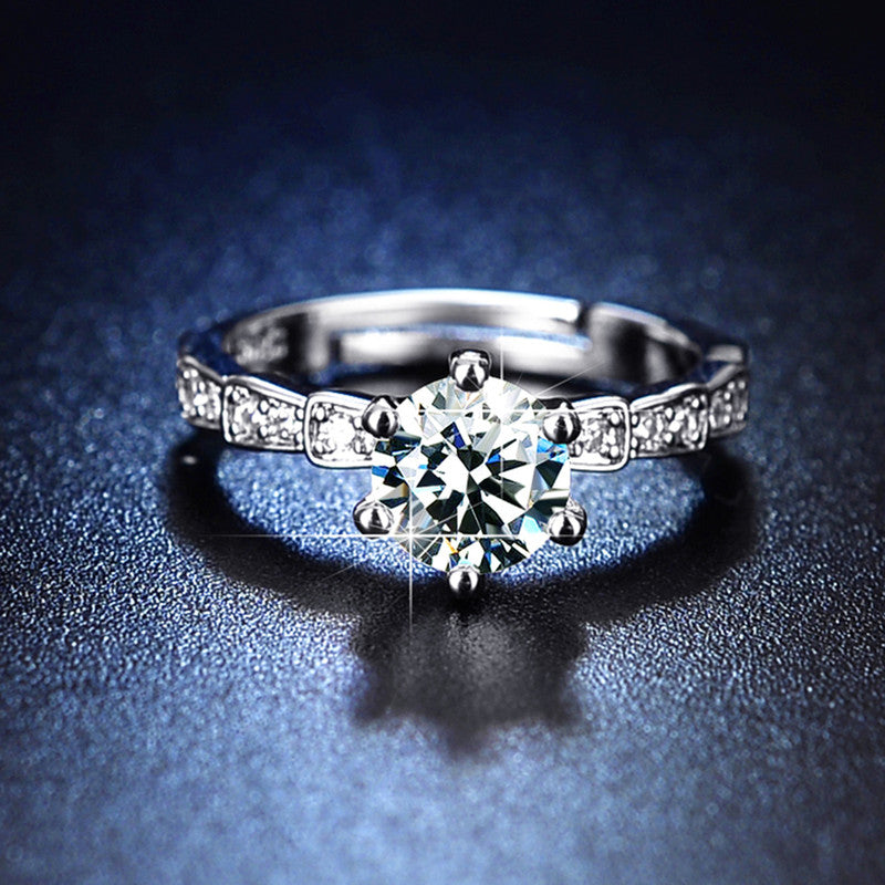 Jewels Galaxy Silver Plated AD Studded Anti Tarnish Solitaire Adjustable Finger Ring