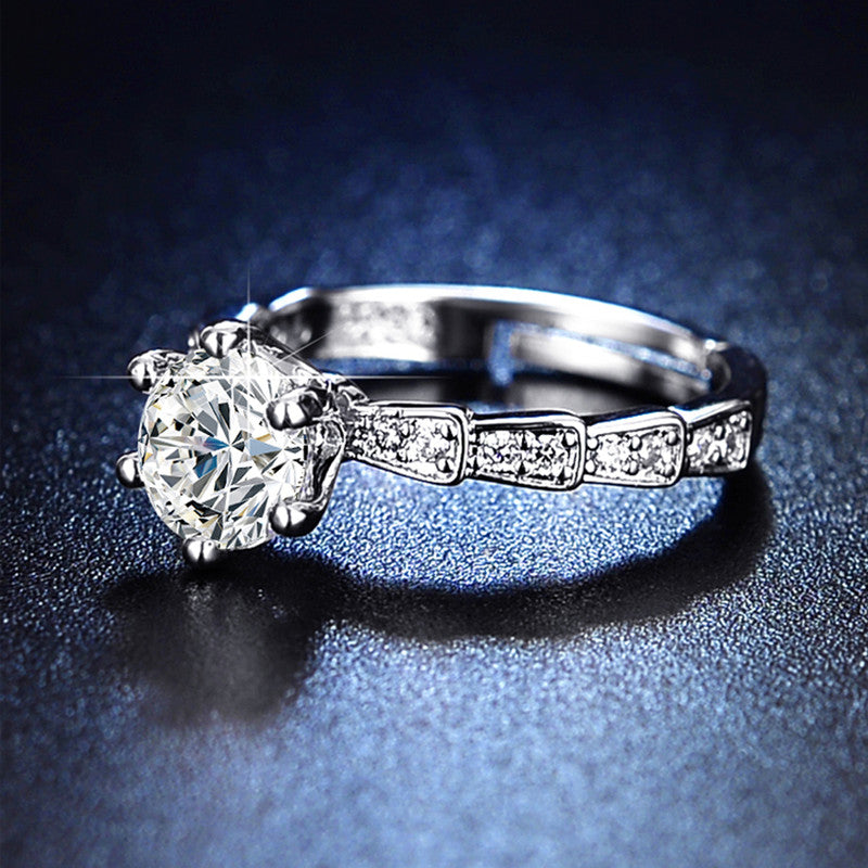 Jewels Galaxy Silver Plated AD Studded Anti Tarnish Solitaire Adjustable Finger Ring