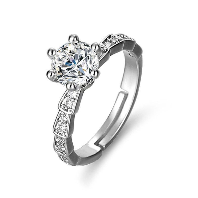 Jewels Galaxy Silver Plated AD Studded Anti Tarnish Solitaire Adjustable Finger Ring