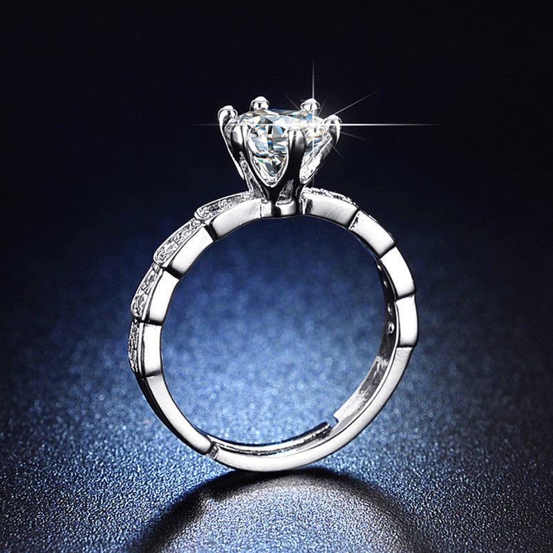 Jewels Galaxy Silver Plated AD Studded Anti Tarnish Solitaire Adjustable Finger Ring