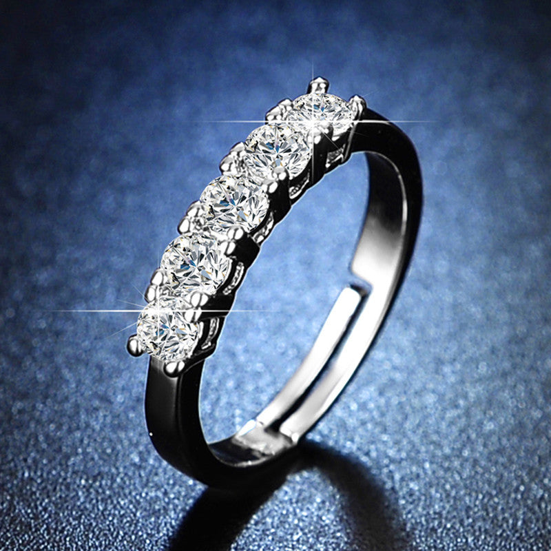 Jewels Galaxy Silver Plated AD Studded Round Cut Anti Tarnish Adjustable Finger Ring