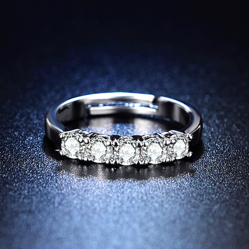 Jewels Galaxy Silver Plated AD Studded Round Cut Anti Tarnish Adjustable Finger Ring