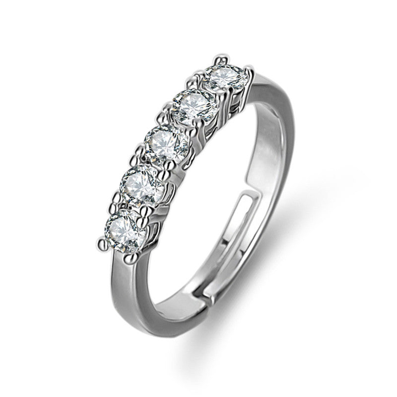 Jewels Galaxy Silver Plated AD Studded Round Cut Anti Tarnish Adjustable Finger Ring