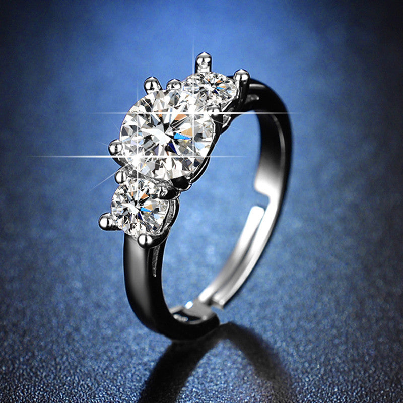Jewels Galaxy Silver Plated Crystal Studded Contemporary Anti Tarnish Solitaire Adjustable Ring