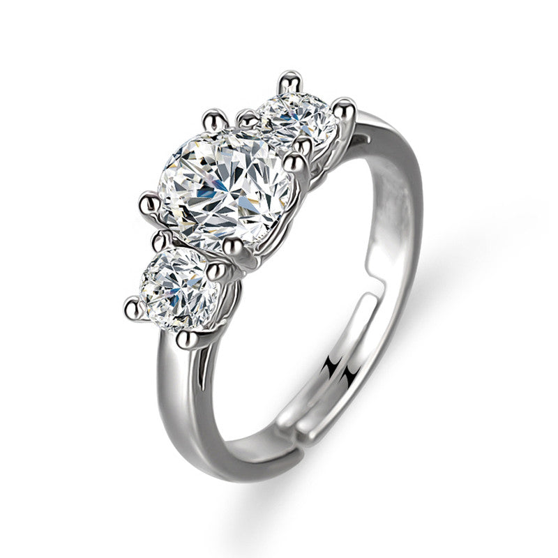 Jewels Galaxy Silver Plated Crystal Studded Contemporary Anti Tarnish Solitaire Adjustable Ring