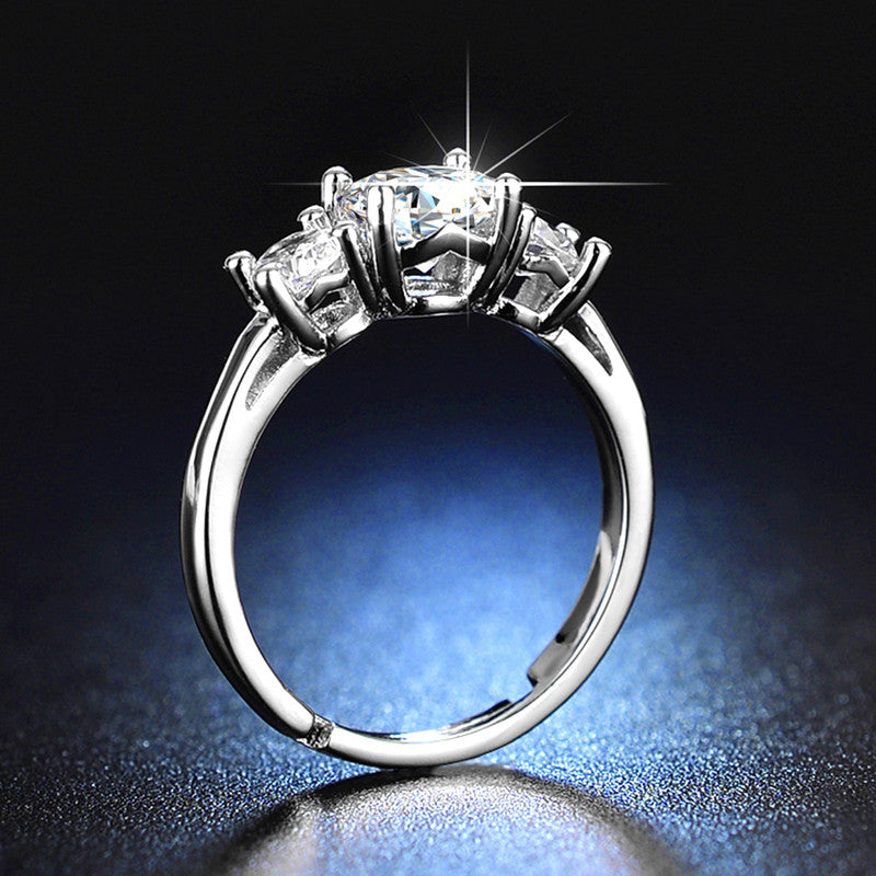 Jewels Galaxy Silver Plated Crystal Studded Contemporary Anti Tarnish Solitaire Adjustable Ring