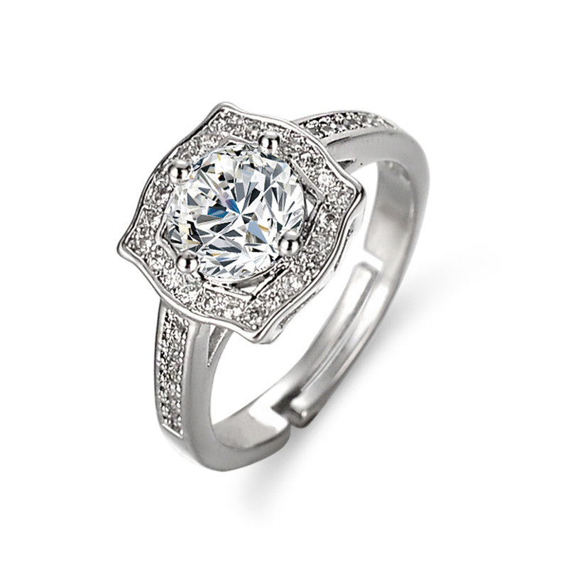 Jewels Galaxy Silver Plated Crystal Studded Contemporary Anti Tarnish Solitaire Adjustable Ring