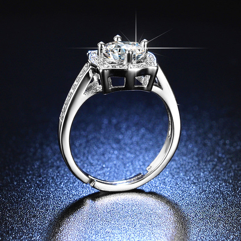 Jewels Galaxy Silver Plated Crystal Studded Contemporary Anti Tarnish Solitaire Adjustable Ring