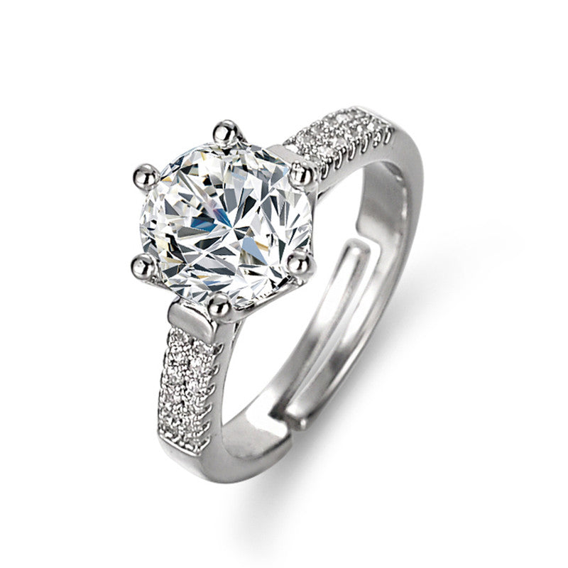 Jewels Galaxy Silver Plated AD Studded Contemporary Anti Tarnish Solitaire Adjustable Ring