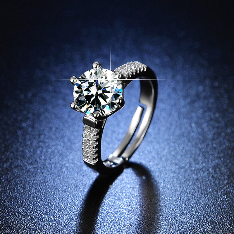 Jewels Galaxy Silver Plated AD Studded Contemporary Anti Tarnish Solitaire Adjustable Ring