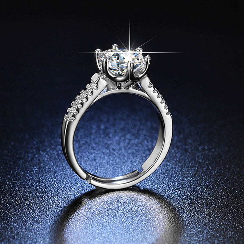 Jewels Galaxy Silver Plated AD Studded Contemporary Anti Tarnish Solitaire Adjustable Ring