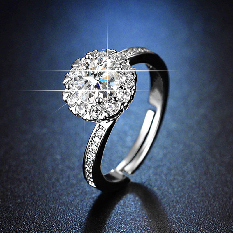 Jewels Galaxy Silver Plated AD Studded Contemporary Anti Tarnish Solitaire Adjustable Ring