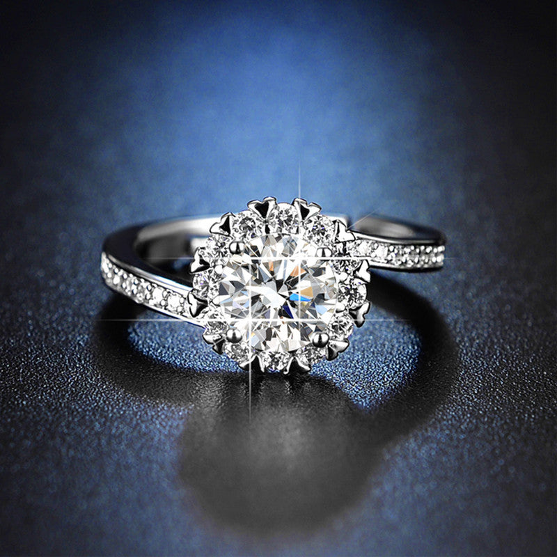 Jewels Galaxy Silver Plated AD Studded Contemporary Anti Tarnish Solitaire Adjustable Ring
