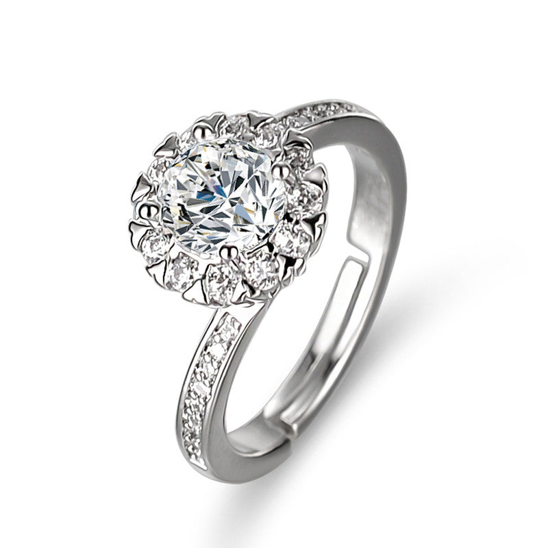 Jewels Galaxy Silver Plated AD Studded Contemporary Anti Tarnish Solitaire Adjustable Ring
