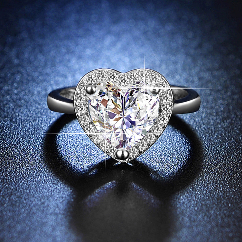 Jewels Galaxy Silver Plated Crystal Studded Heart Shape Anti Tarnish Adjustable Finger Ring