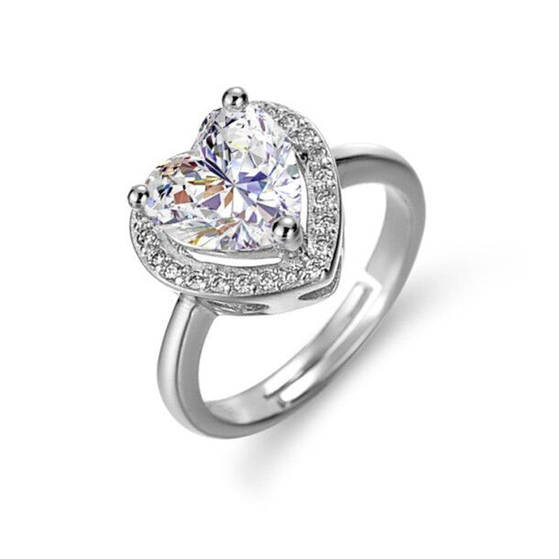 Jewels Galaxy Silver Plated Crystal Studded Heart Shape Anti Tarnish Adjustable Finger Ring