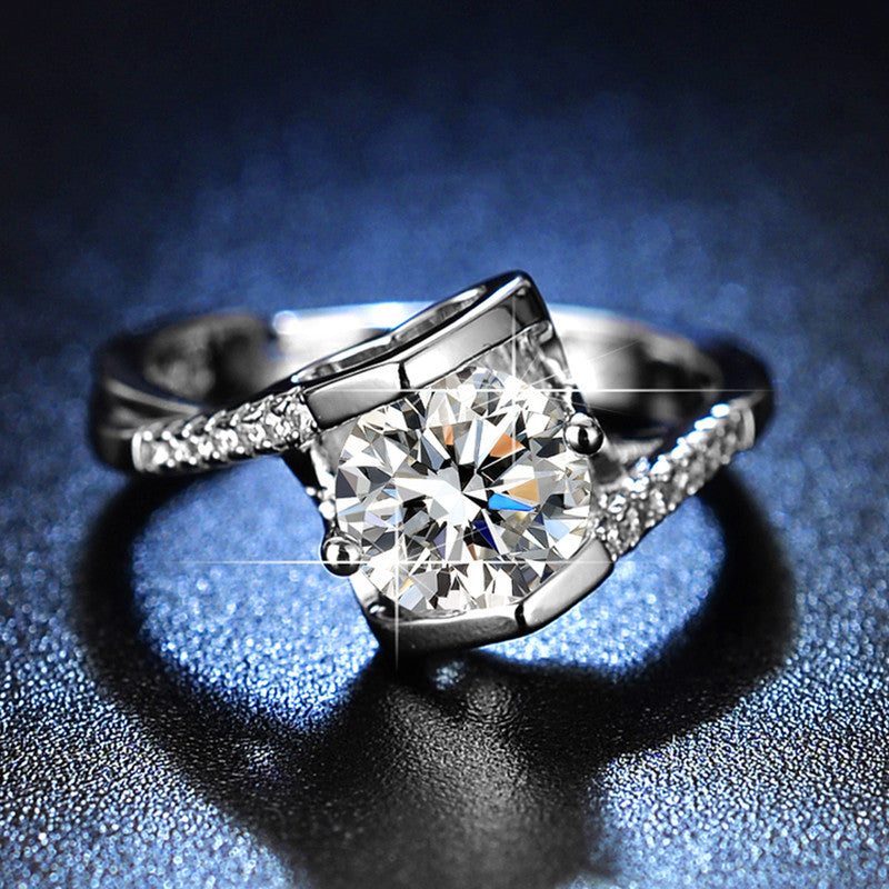 Jewels Galaxy Silver Plated Crystal Studded Heart Themed Anti Tarnish Solitaire Adjustable Ring