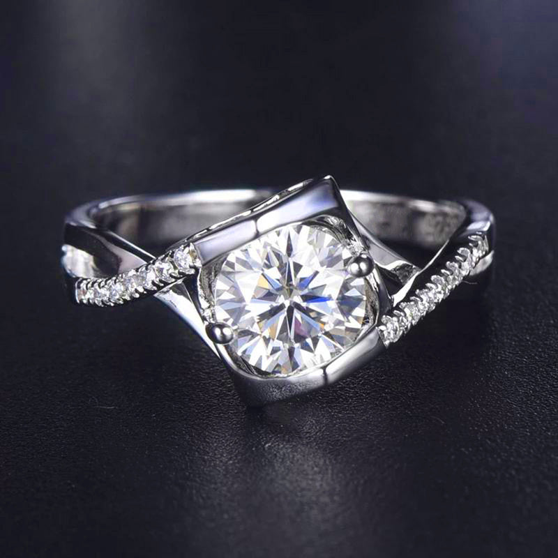 Jewels Galaxy Silver Plated Crystal Studded Heart Themed Anti Tarnish Solitaire Adjustable Ring