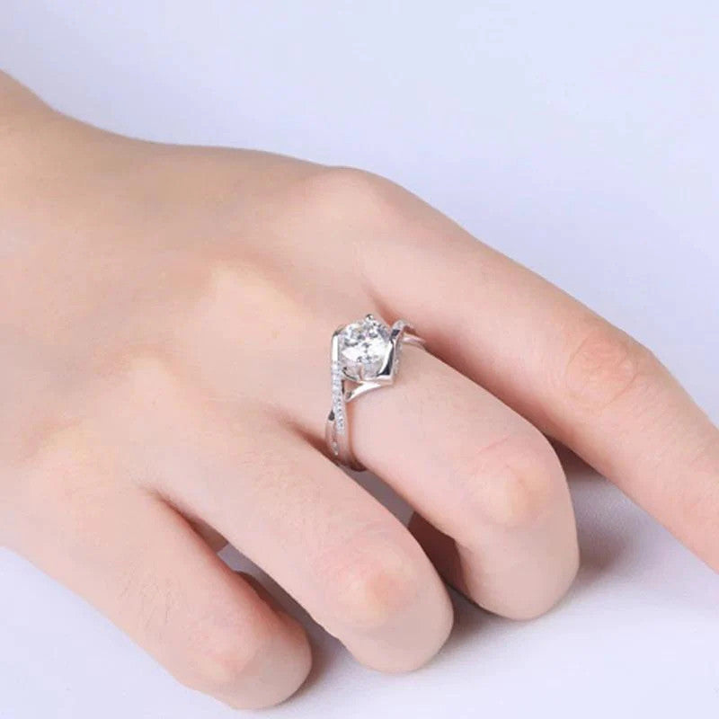 Jewels Galaxy Silver Plated Crystal Studded Heart Themed Anti Tarnish Solitaire Adjustable Ring