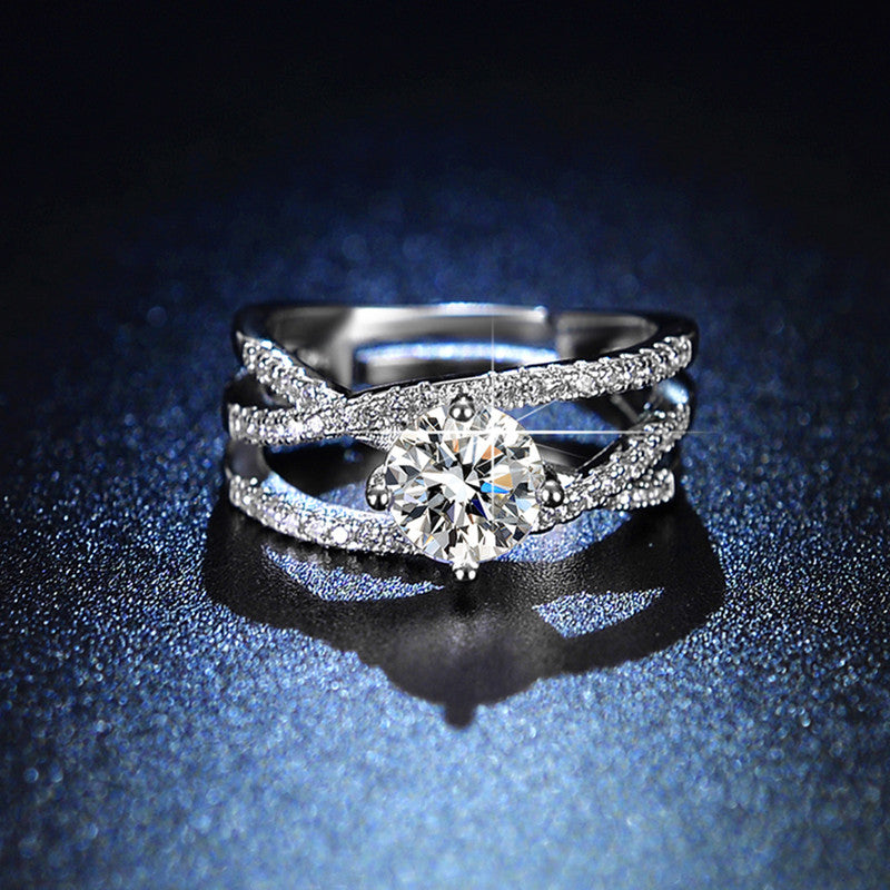 Jewels Galaxy Silver Plated AD Studded Anti Tarnish Cross Shape Solitaire Adjustable Ring