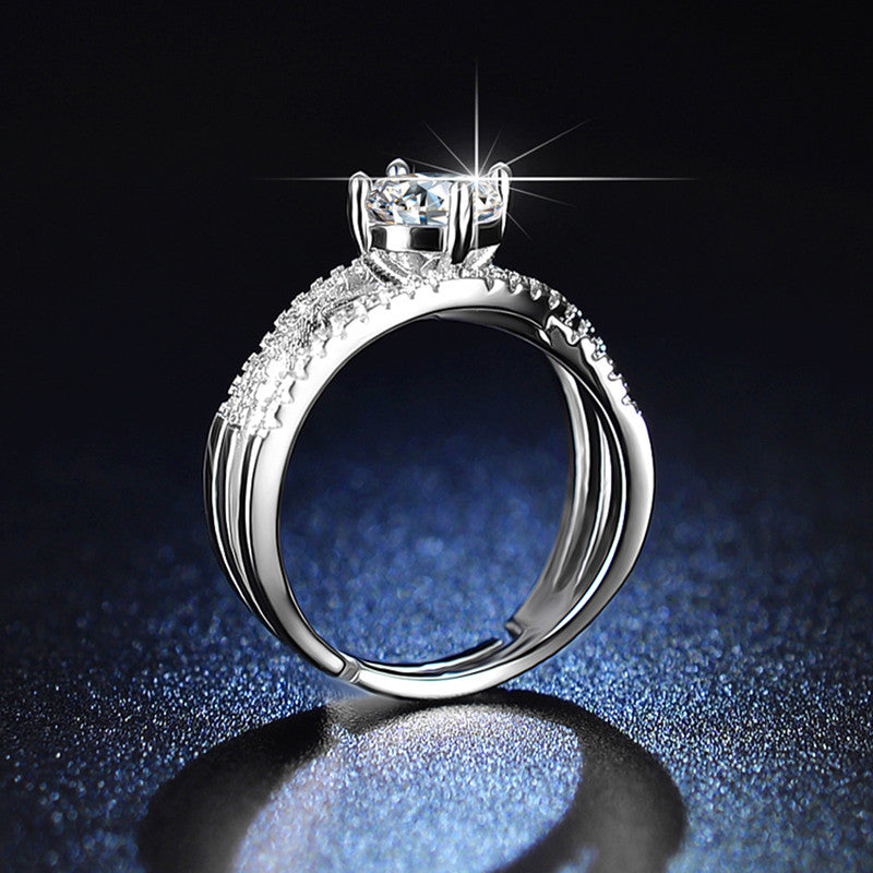 Jewels Galaxy Silver Plated AD Studded Anti Tarnish Cross Shape Solitaire Adjustable Ring