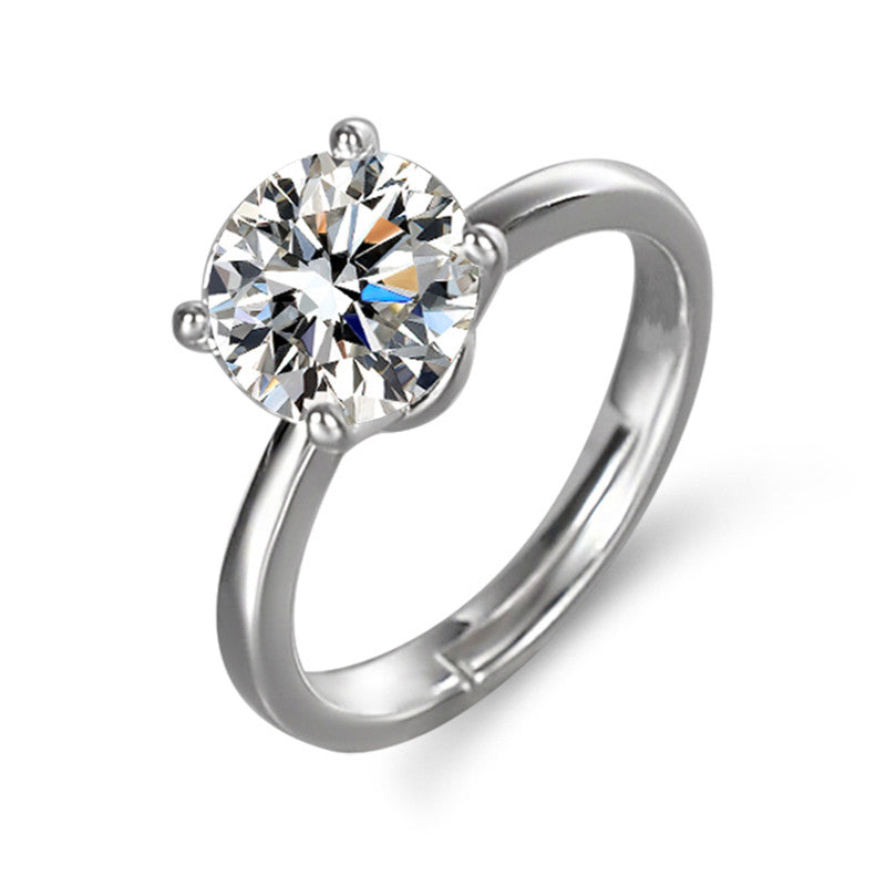 Jewels Galaxy Silver Plated Crystal Studded Contemporary Anti Tarnish Solitaire Adjustable Ring