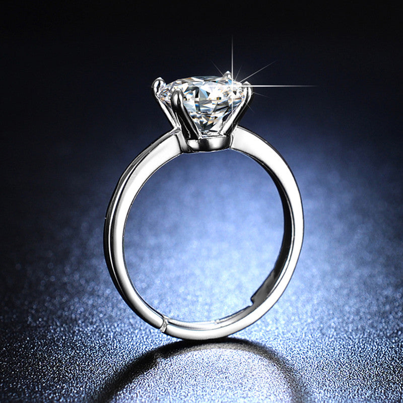 Jewels Galaxy Silver Plated Crystal Studded Contemporary Anti Tarnish Solitaire Adjustable Ring