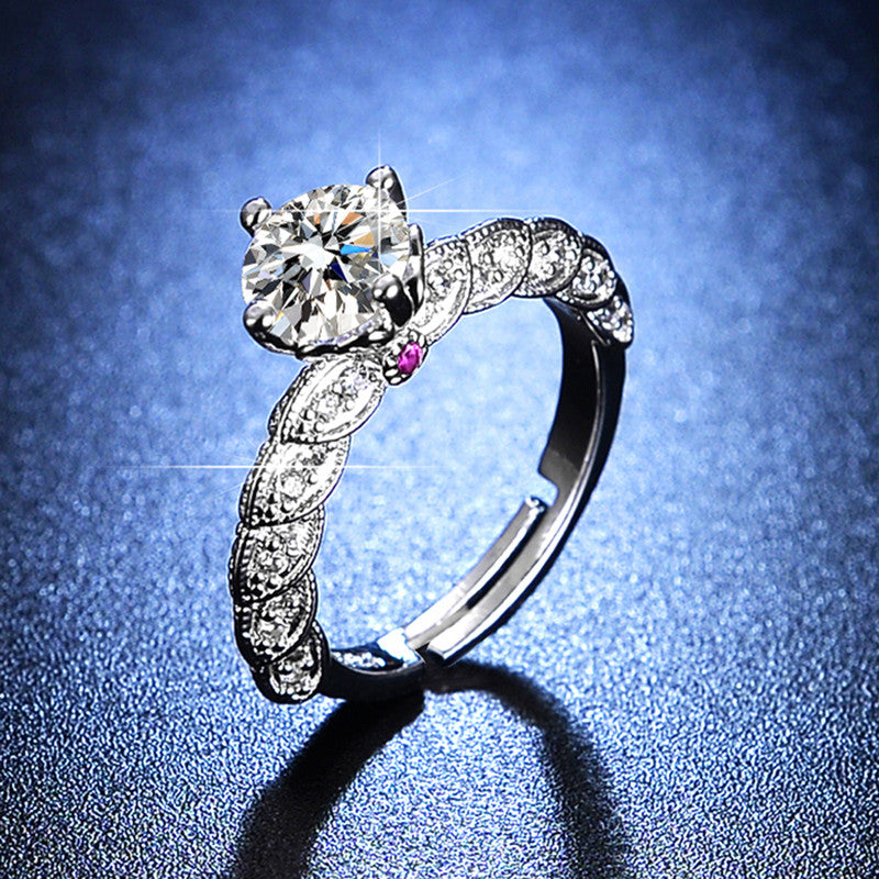 Jewels Galaxy Silver Plated Crystal Studded Anti Tarnish Pink Stone Solitaire Adjustable Ring