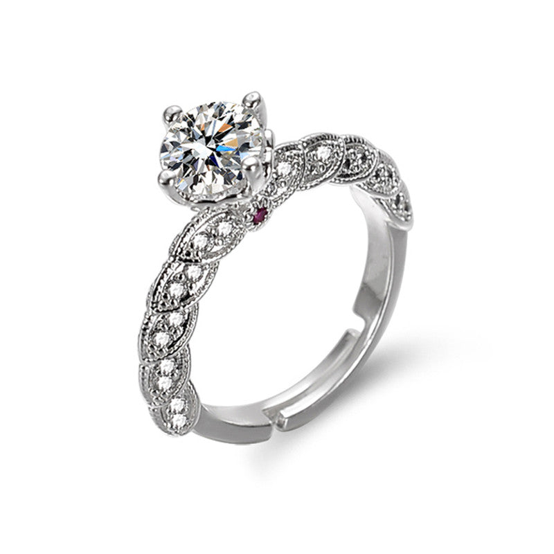 Jewels Galaxy Silver Plated Crystal Studded Anti Tarnish Pink Stone Solitaire Adjustable Ring