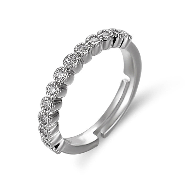 Jewels Galaxy Silver Plated AD Studded Anti Tarnish Contemporary Adjustable Round Finger Ring