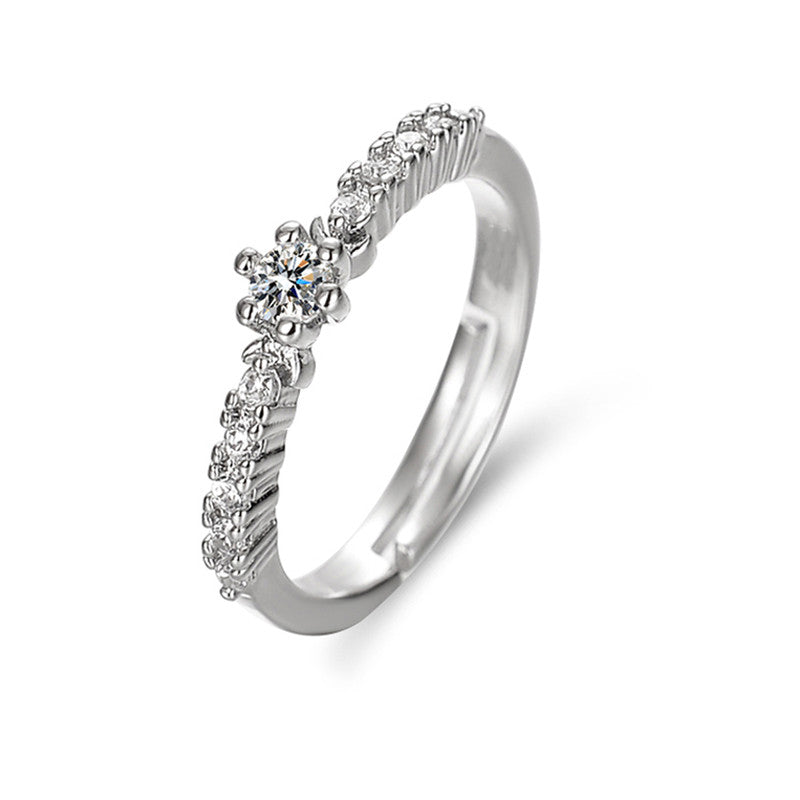 Jewels Galaxy Silver Plated AD Studded Contemporary Anti Tarnish Adjustable Round Finger Ring