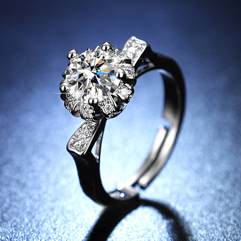 Jewels Galaxy Silver Plated Crystal Studded Anti Tarnish Contemporary Solitaire Adjustable Ring