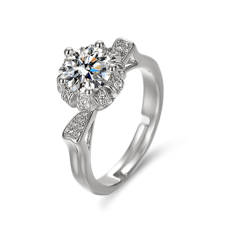Jewels Galaxy Silver Plated Crystal Studded Anti Tarnish Contemporary Solitaire Adjustable Ring