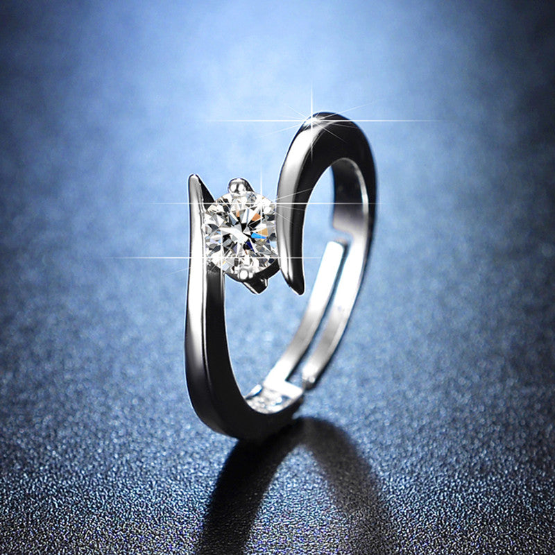 Jewels Galaxy Silver Plated Crystal Studded Anti Tarnish Contemporary Solitaire Adjustable Ring