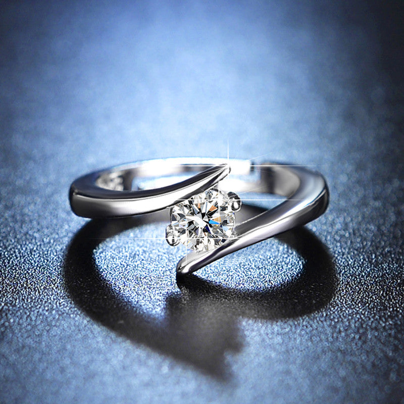 Jewels Galaxy Silver Plated Crystal Studded Anti Tarnish Contemporary Solitaire Adjustable Ring