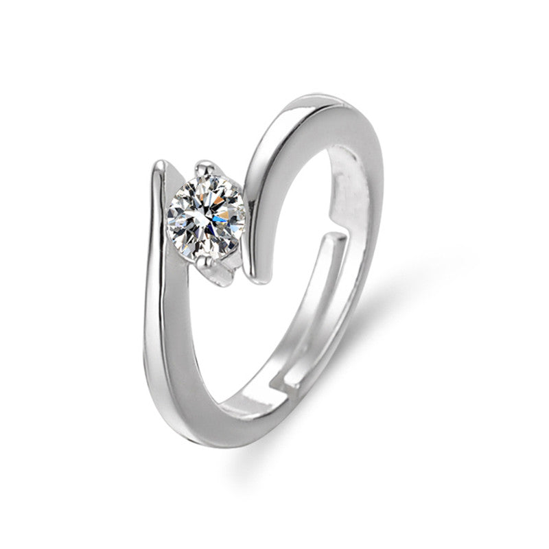 Jewels Galaxy Silver Plated Crystal Studded Anti Tarnish Contemporary Solitaire Adjustable Ring